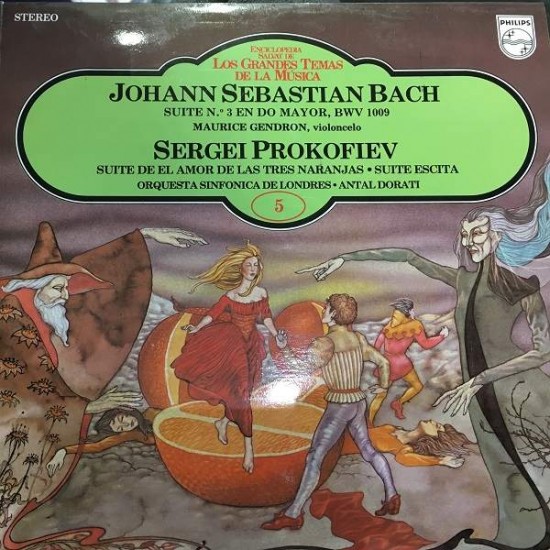 Johann Sebastian Bach / Sergei Prokofiev /Maurice Gendron/ Antal Dorati /Orquesta Sinfonica De Londres ‎ "Suite Nº 3 En Do Mayor Para Violoncello, BWV 1009 / El Amor de Las Tres Naranjas, Suite Escita, Op. 20 Nº1" (LP)