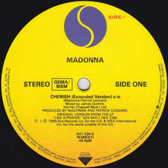 Madonna ‎"Cherish" (12")