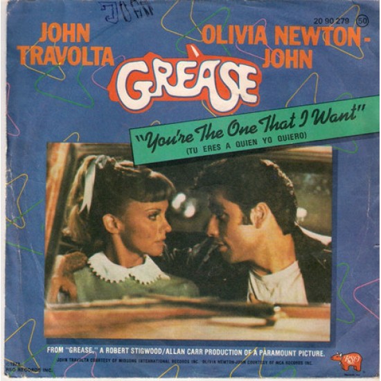 John Travolta And Olivia Newton-John / Warren Casey & Jim Jacobs "You're The One That I Want / Alone At The Drive-In Movie (Instrumental)" (7") 