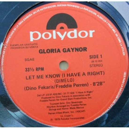 Gloria Gaynor ‎"Let Me Know (I Have A Right) = Dimelo" (12") 