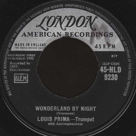 Louis Prima ‎"Wonderland By Night" (7") 