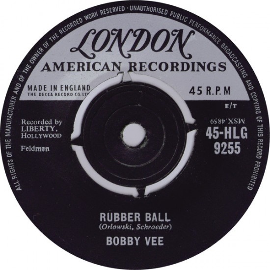 Bobby Vee ‎"Rubber Ball" (7") 