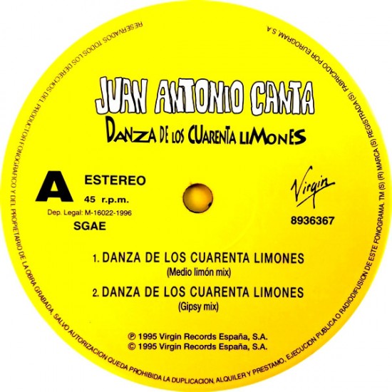 Juan Antonio Canta "Danza De Los Cuarenta Limones Limon Mix)" (12")