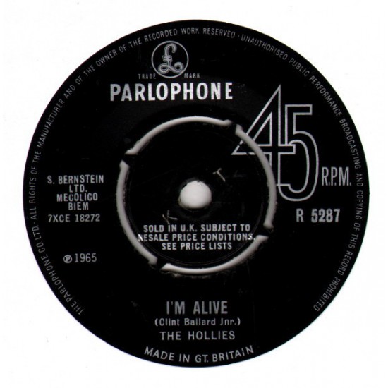 The Hollies ‎"I'm Alive" (7") 