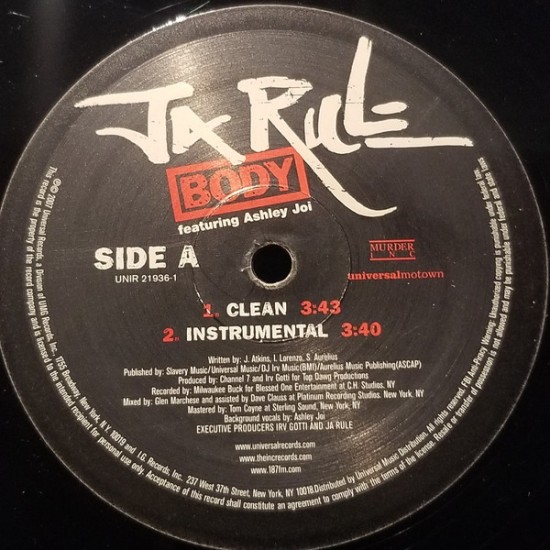 Ja Rule Featuring Ashley Joi ‎"Body" (12") 