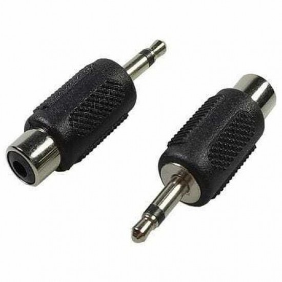 Conector Adaptador audio mono rca a jack 3.5 macho Negro