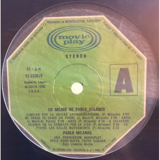 Pablo Milanés - Lo Mejor De Pablo Milanes (LP) Pablo Milanés - Lo Mejor De Pablo Milanes (LP)