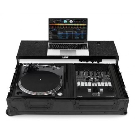 UDG Ultimate Flight Case Single Turntable Battle/ PLX-CRSS12 & 10"/12" Mixer Black Plus (Laptop Shelf, Trolley & Wheels) UDG Ultimate Flight Case Single Turntable Battle/ PLX-CRSS12 & 10"/12" Mixer Black Plus (Laptop Shelf, Trolley & Wheels)