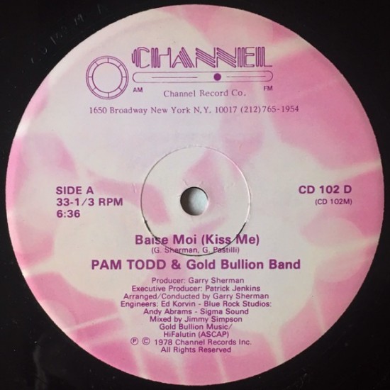 Pam Todd & Gold Bullion Band ‎"Baise Moi (Kiss Me)" (12")