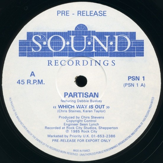 Partisan Featuring Debbie Buskey ‎"Which Way Is Out" (12" - Promo)