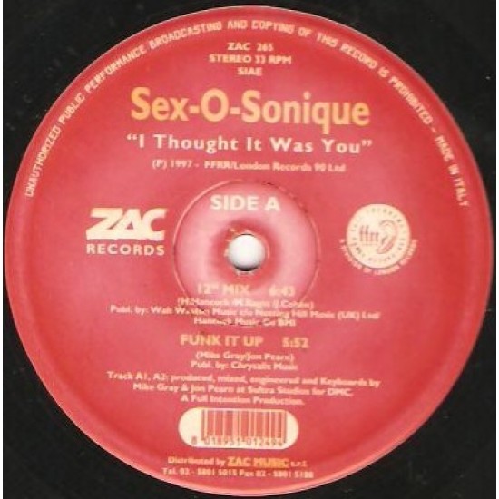 Sex-O-Sonique ‎"I Thought It Was You" (12")