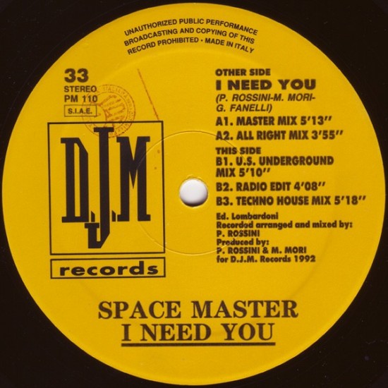 Space Master feat. D.J.G. - I Need You (12")